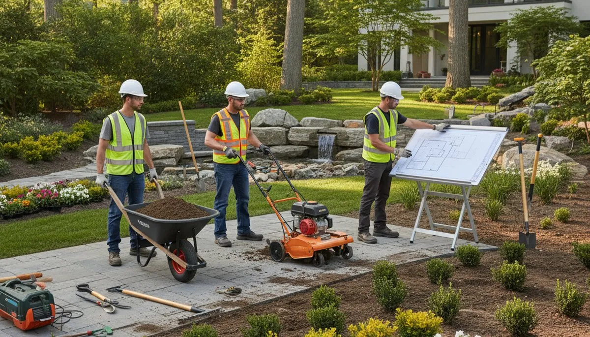 Tampa, FL tree service team trimming trees for landscape design and storm preparation