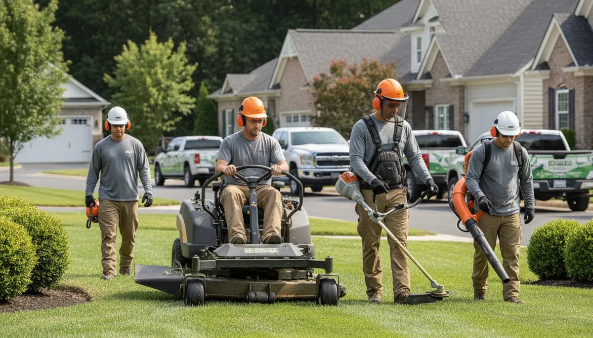 Tampa, FL tree service crew trimming trees for healthy lawns and yard care
