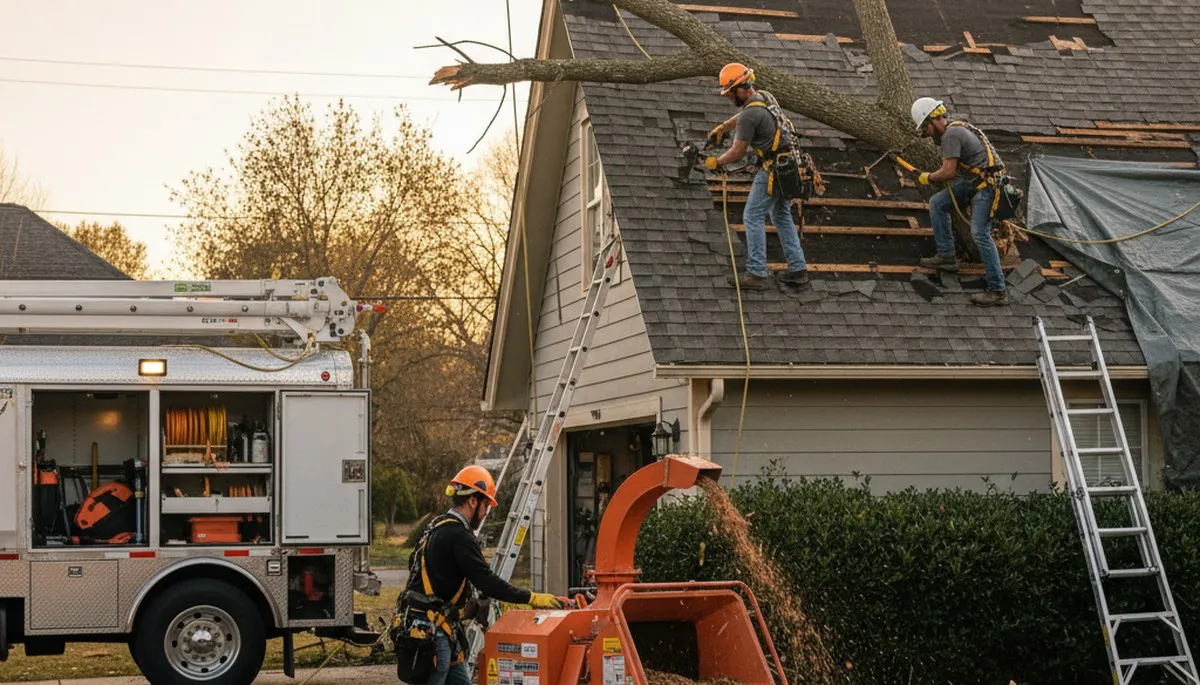 Tampa, FL tree crew removing storm damage debris for safe property cleanup and hazard removal