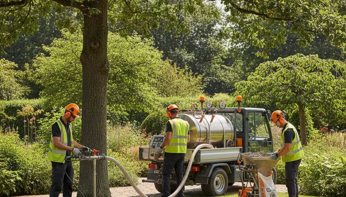 Tree care expert fertilizing healthy trees in Tampa, FL