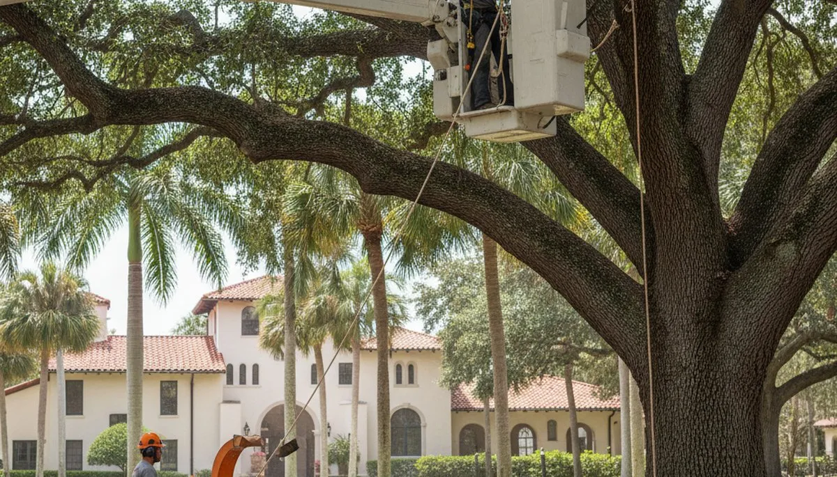 Tree service crew trimming trees in Tampa, FL