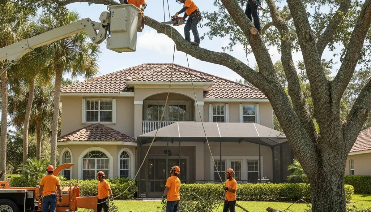 Tree service crew trimming trees in Tampa, FL for safe, professional property care