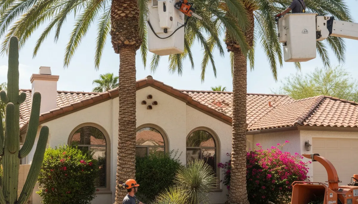 Tree service crew trimming trees in Tampa, FL for safe, professional property maintenance